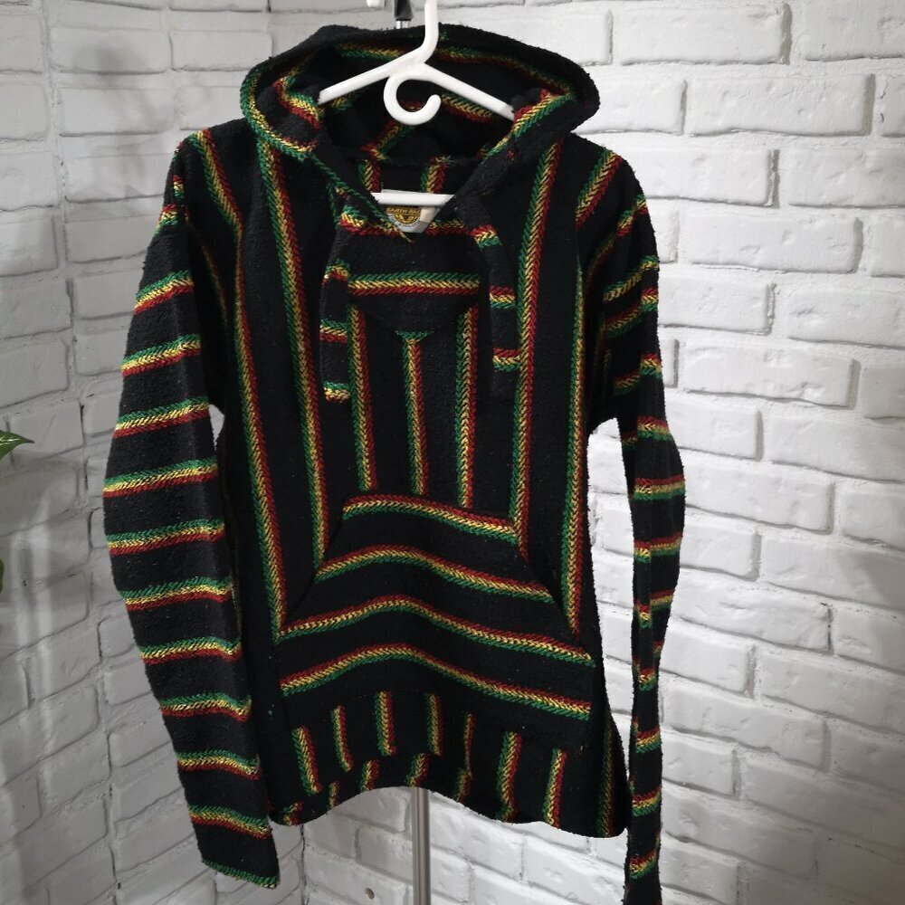 Earth Ragz Baja Men's Size Large Black with Jamaican Colors Hoodie